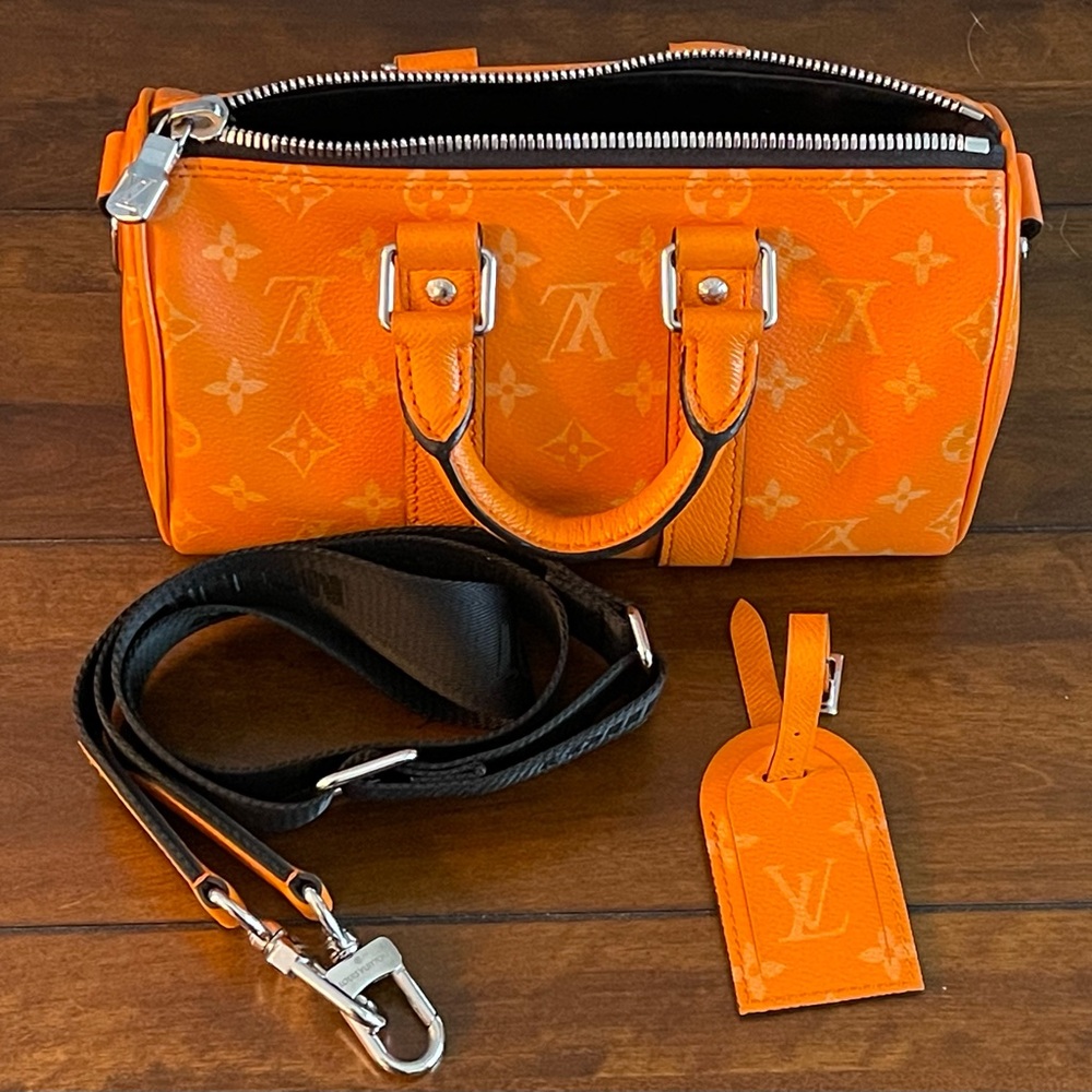 Orange Monogram Handbag with Strap and Tag